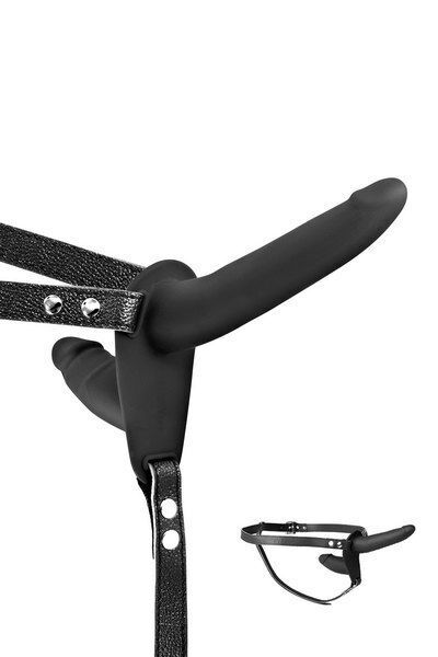 Двойной страпон Fetish Tentation Strap-On with Double Dildo Black (мятая упаковка)