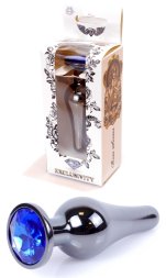 Анальна пробка з полірованого алюмінію з каменем Plug-Jewellery Dark Silver BUTT PLUG-Dark Blue