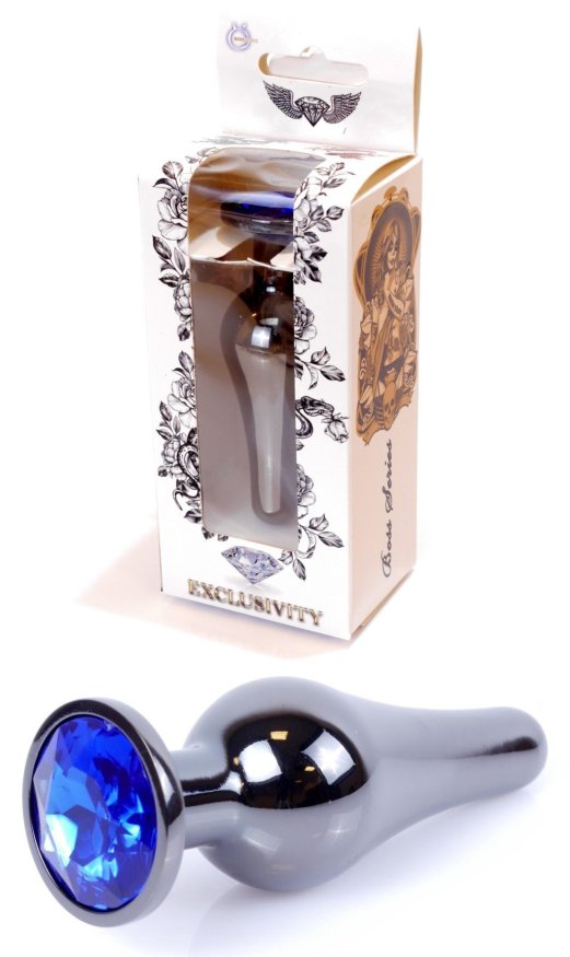 Анальна пробка з полірованого алюмінію з каменем Plug-Jewellery Dark Silver BUTT PLUG-Dark Blue