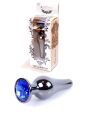 Анальна пробка з полірованого алюмінію з каменем Plug-Jewellery Dark Silver BUTT PLUG-Dark Blue