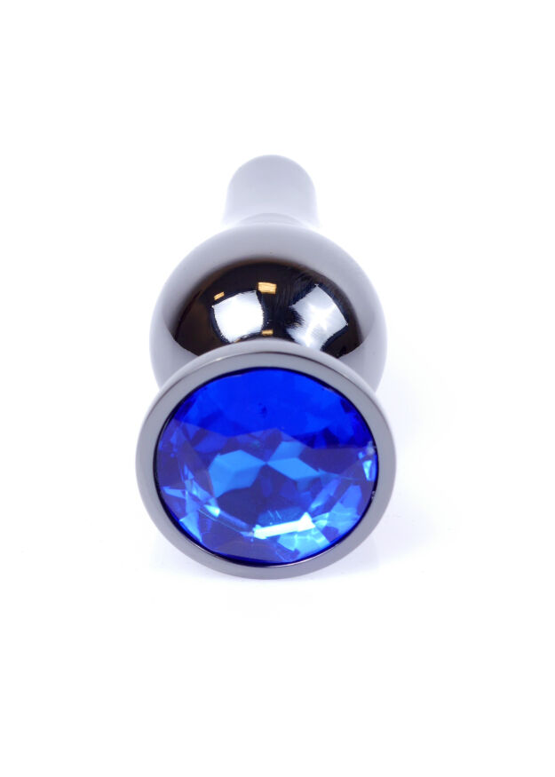 Анальна пробка з полірованого алюмінію з каменем Plug-Jewellery Dark Silver BUTT PLUG-Dark Blue