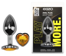 Анальна пробка з кристалом EGZO - Dark Silver Heart Plug Yellow size S