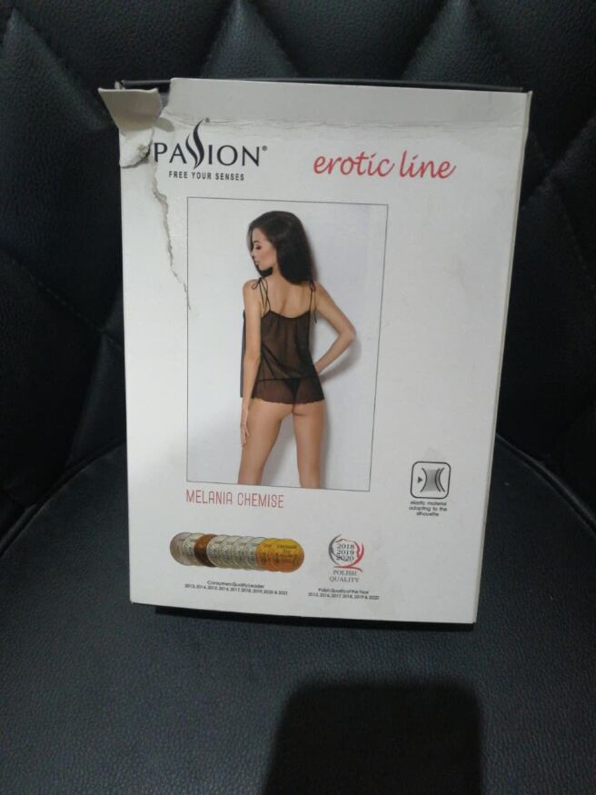 Сорочка прозрачная беби долл Passion MELANIA CHEMISE S/M black (мятая упаковка!!!)