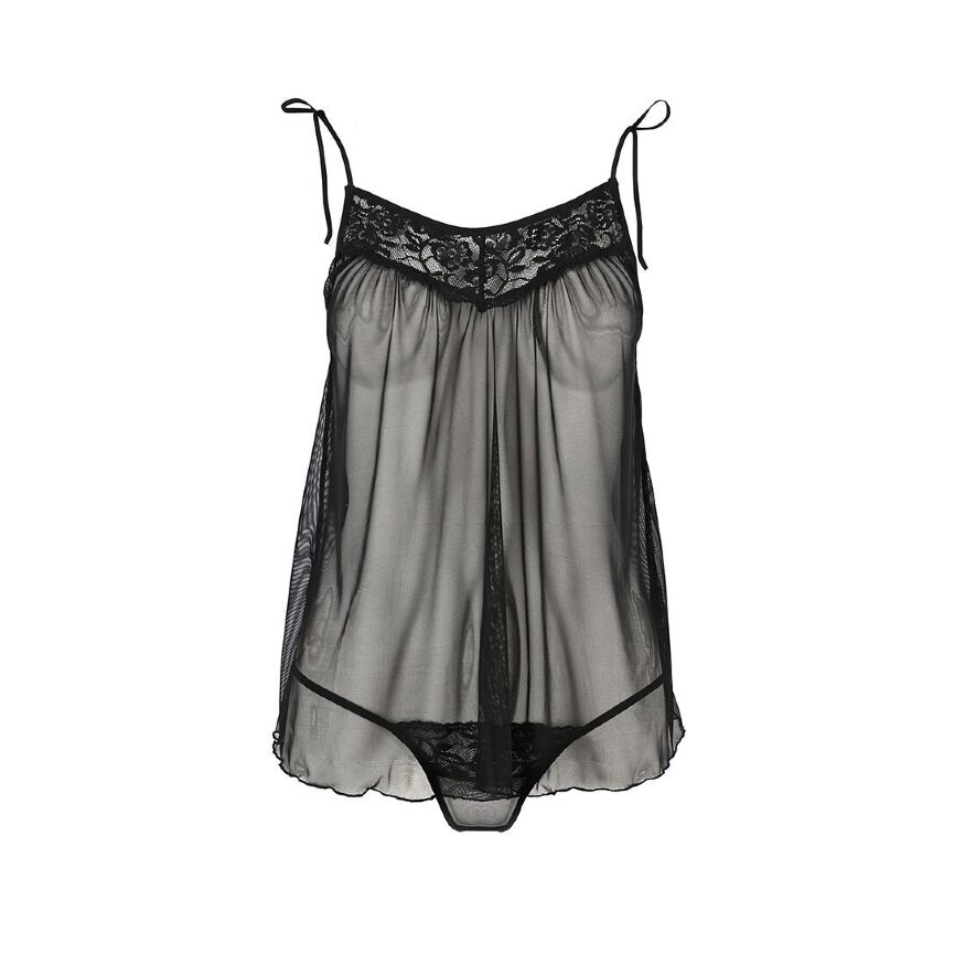 Сорочка прозрачная беби долл Passion MELANIA CHEMISE S/M black (мятая упаковка!!!)