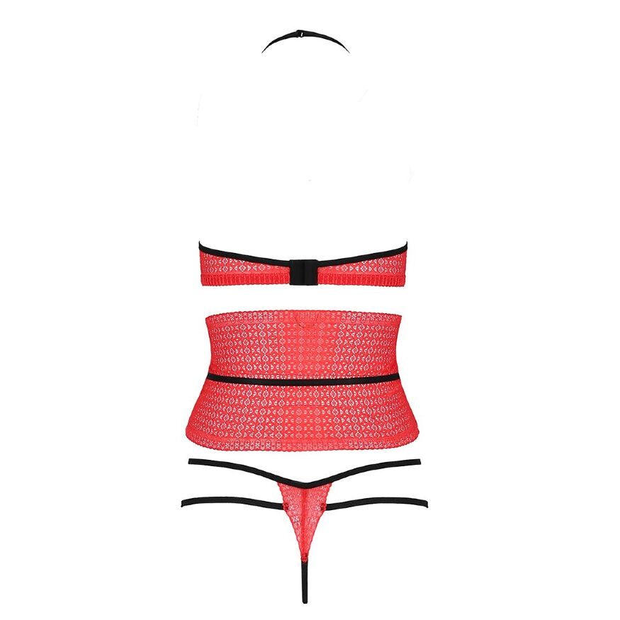 Комплект белья AKITA SET red L/XL - Passion Exclusive: широкий пояс, лиф, стринги