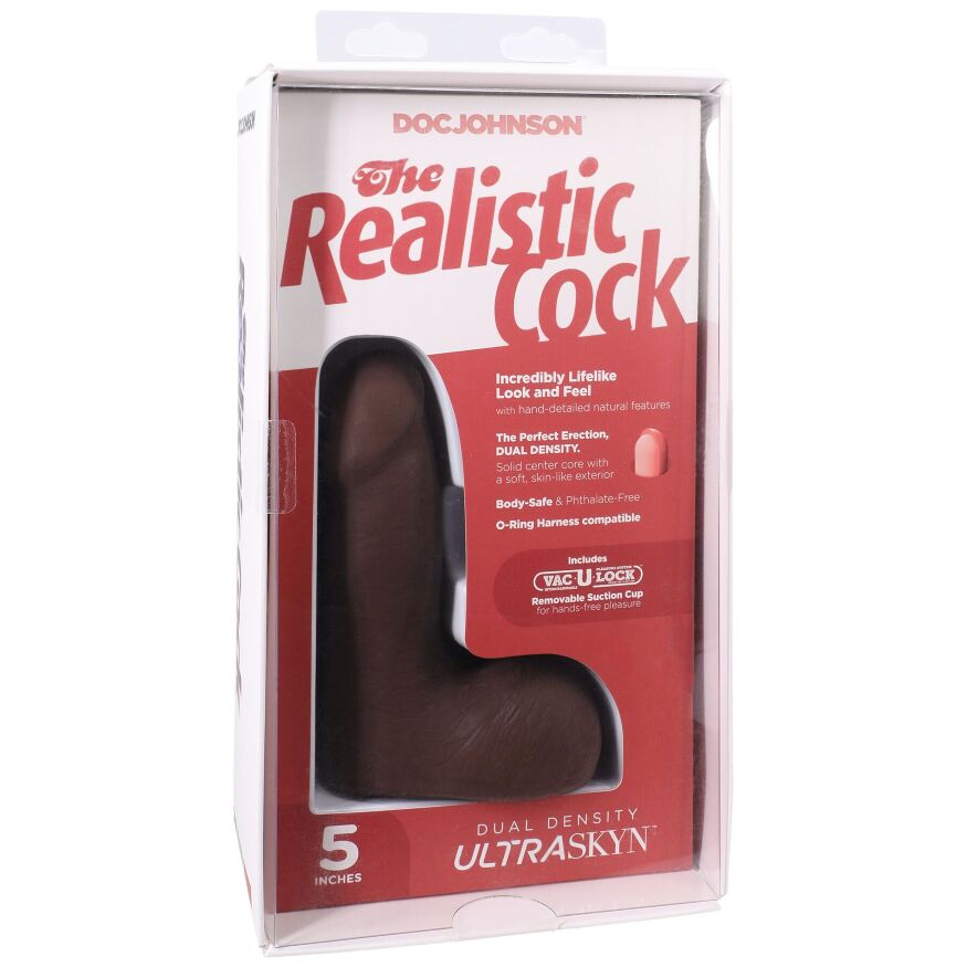 Небольшой фаллоимитатор Doc Johnson The Realistic Cock ULTRASKYN - 5 Inch with Balls Chocolate