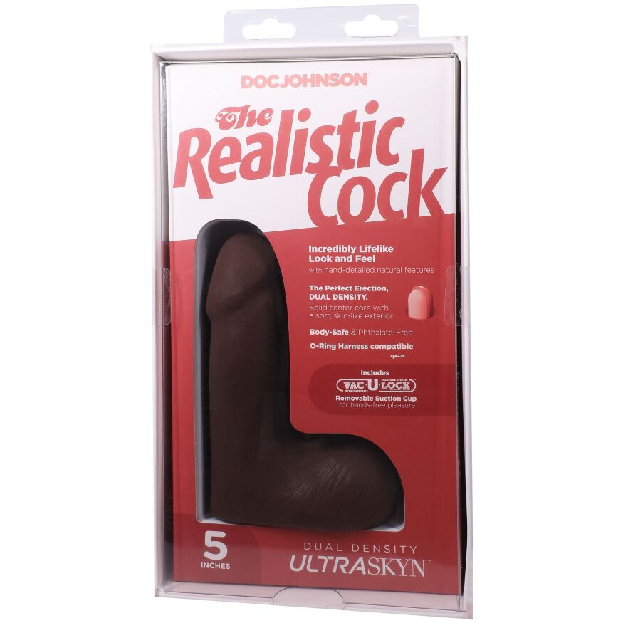 Небольшой фаллоимитатор Doc Johnson The Realistic Cock ULTRASKYN - 5 Inch with Balls Chocolate