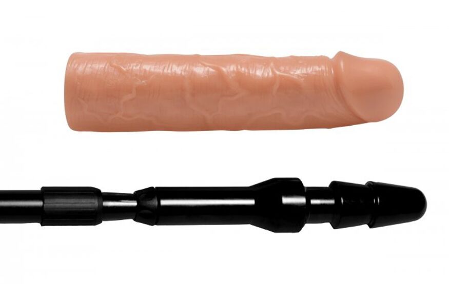 Реалистичная насадка на регулируемой длинной черной рукояти Dick Stick - Dildo On Expandable Rod