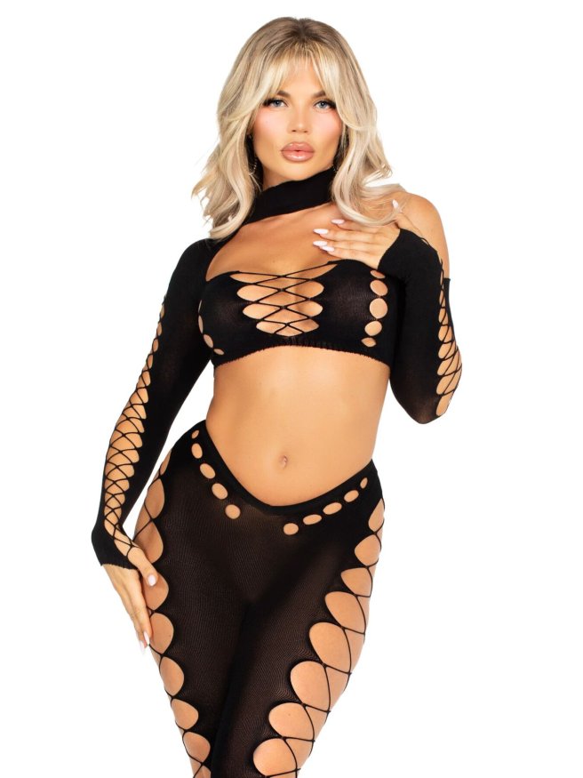 Комплект Leg Avenue Seamless Cut-Out Crop Top and Legging One Size Black