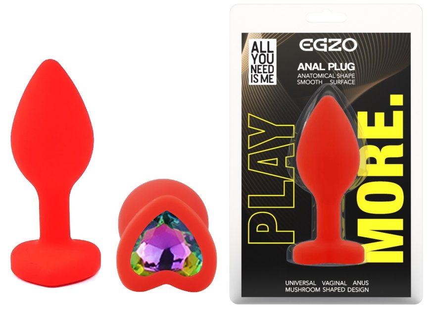 Силиконовая анальная пробка EGZO - Silicone Red Heart Plug Rainbow, size S