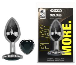 Анальна пробка з кристалом EGZO - Dark Silver Heart Plug Black size S