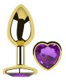 Анальная пробка с кристаллом EGZO - Gold Heart Plug Purple size S