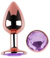 Анальная пробка с кристаллом EGZO - Rose Gold Round Plug Amethyst size M