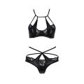 Комплект белья Passion Exclusive NAVEL SET L/XL, black, трусики и лиф с элементами под латекс