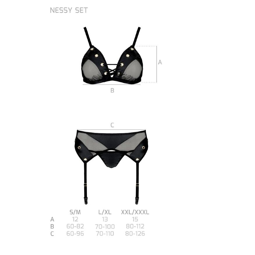 Passion NESSY SET - Эротический комплект белья, XXL/XXXL (черный)
