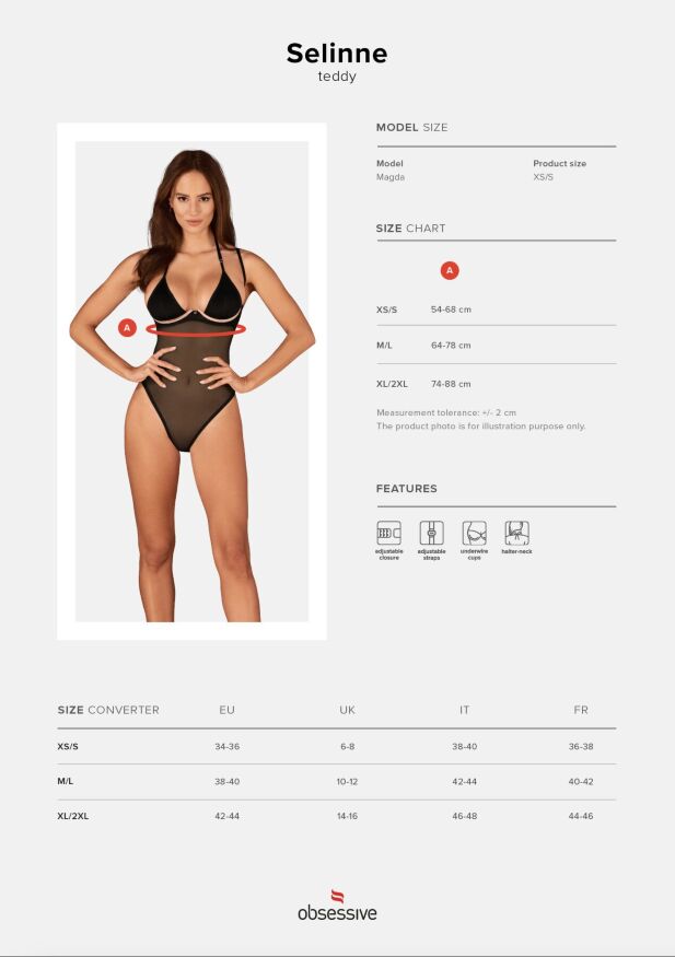 Obsessive Selinne teddy - эротическое женское боди, XL/XXL (чёрный)