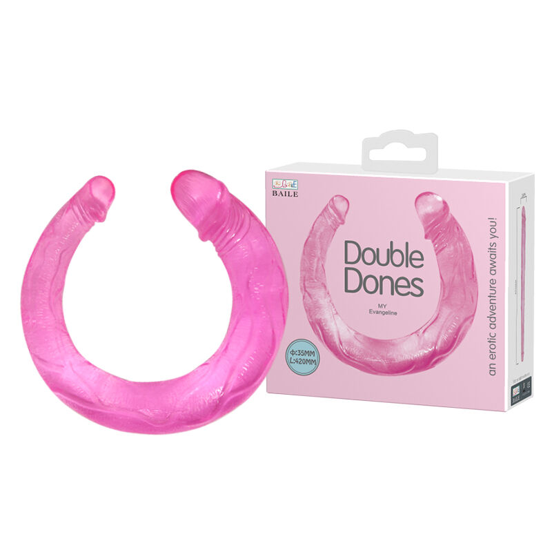 Двосторонній фалоімітатор BAILE Double Dones, рожевий, 42 × 3,5 см