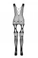 Бодистокинг с плетением на груди Passion BS099 One Size, black, открытый доступ, имитация подвязок