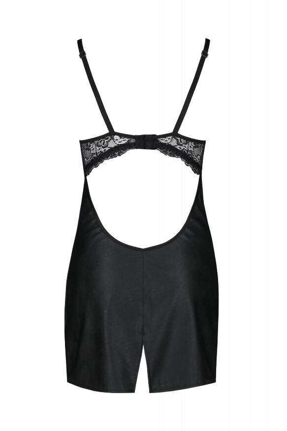 Пеньюар из экокожи LOONA CHEMISE black S/M - Passion
