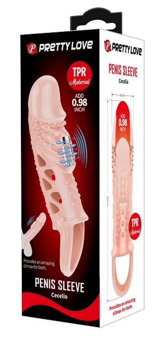 Удлиняющая насадка с вибростимуляцией ( на 2,5 см ) PRETTY LOVE - PENIS SLEEVE Cecelia, BI-026242