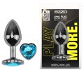 Анальна пробка з кристалом EGZO - Dark Silver Heart Plug Aqua size S