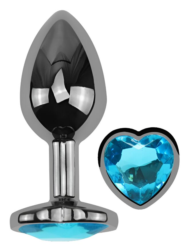 Анальна пробка з кристалом EGZO - Dark Silver Heart Plug Aqua size S