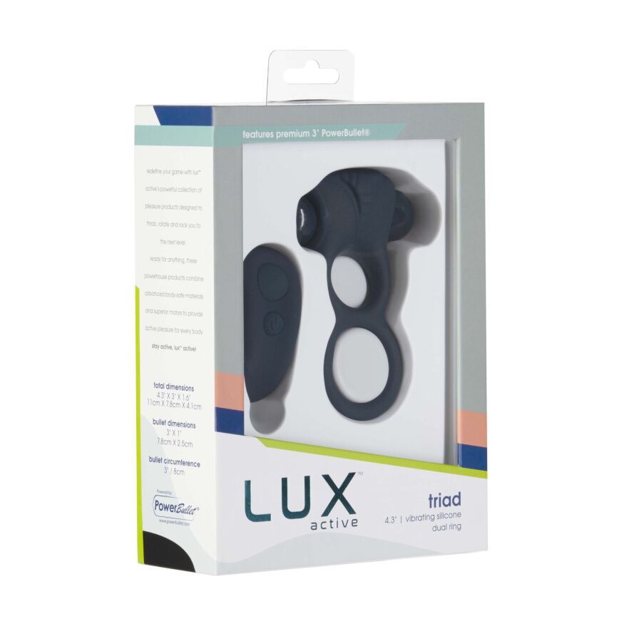 Двойное эрекционное кольцо Lux Active – Triad – Vibrating Dual Cock Ring, с вибропулей и пультом ДУ 