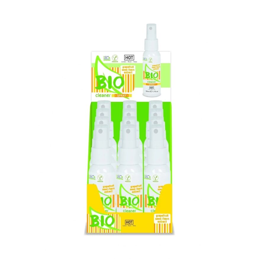 Дисплей з очищувачами для секс девайсів HOT BIO Cleaner Spray (12 шт. 50 мл)