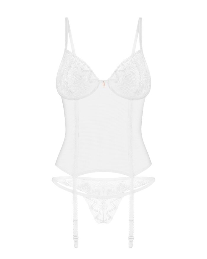 Прозрачный корсет и стринги Obsessive Alissium corset &amp; thong белые, XS/S