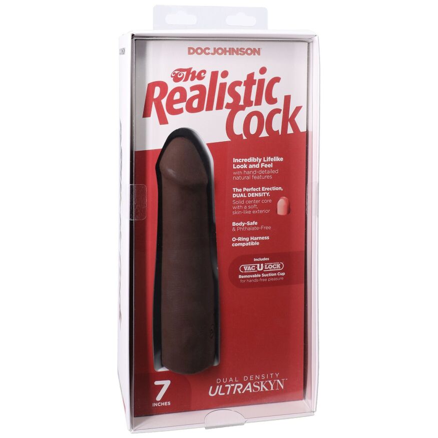 Черный член из киберкожи Doc Johnson The Realistic Cock ULTRASKYN - 7 Inch Chocolate
