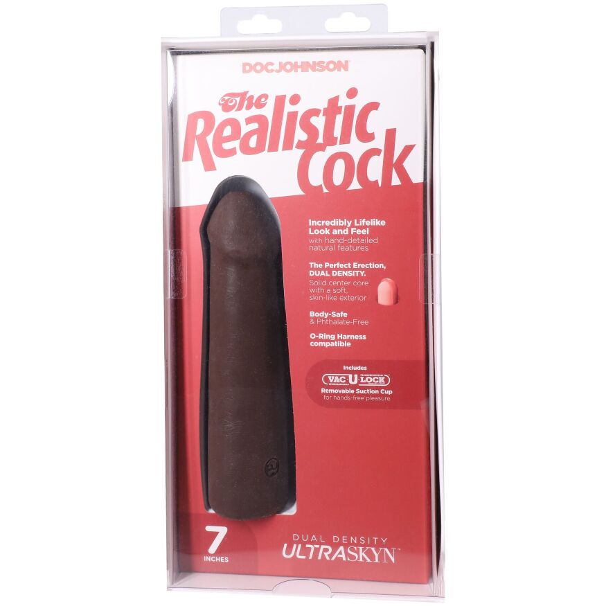 Черный член из киберкожи Doc Johnson The Realistic Cock ULTRASKYN - 7 Inch Chocolate