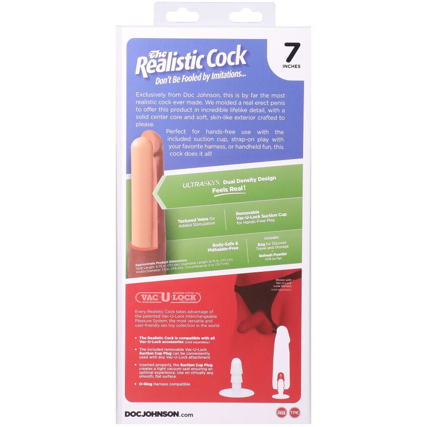 Черный член из киберкожи Doc Johnson The Realistic Cock ULTRASKYN - 7 Inch Chocolate