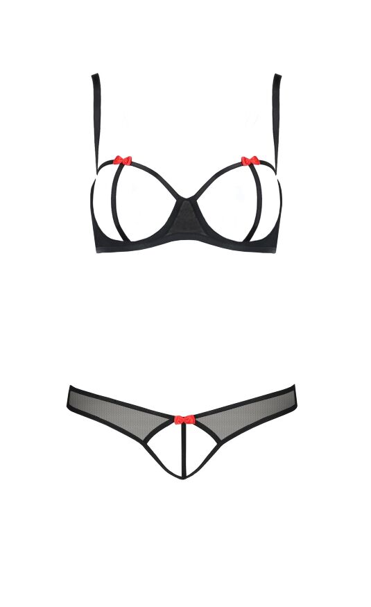 Комплект білизни з відкритим доступом HEIDI SET WITH OPEN BRA black S/M - Passion