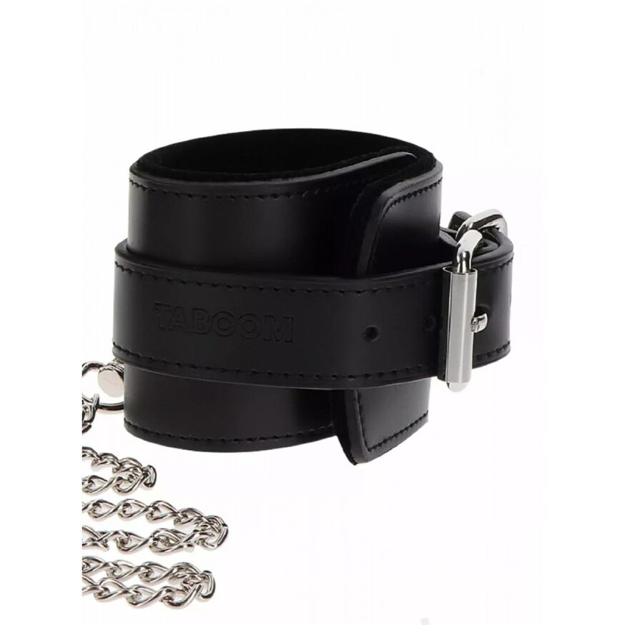 Широкий нашийник з наручниками та ланцюгом Taboom Luxury Bondage Essentials, чорний