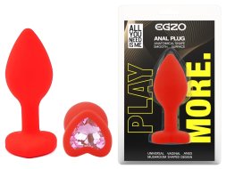 Силіконова анальна пробка EGZO - Silicone Red Heart Plug Pink, size S