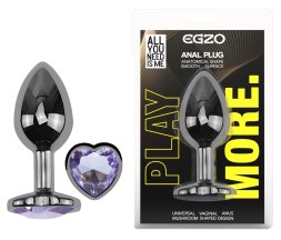 Анальна пробка з кристалом EGZO - Dark Silver Heart Plug Amethyst size S