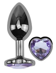 Анальна пробка з кристалом EGZO - Dark Silver Heart Plug Amethyst size S