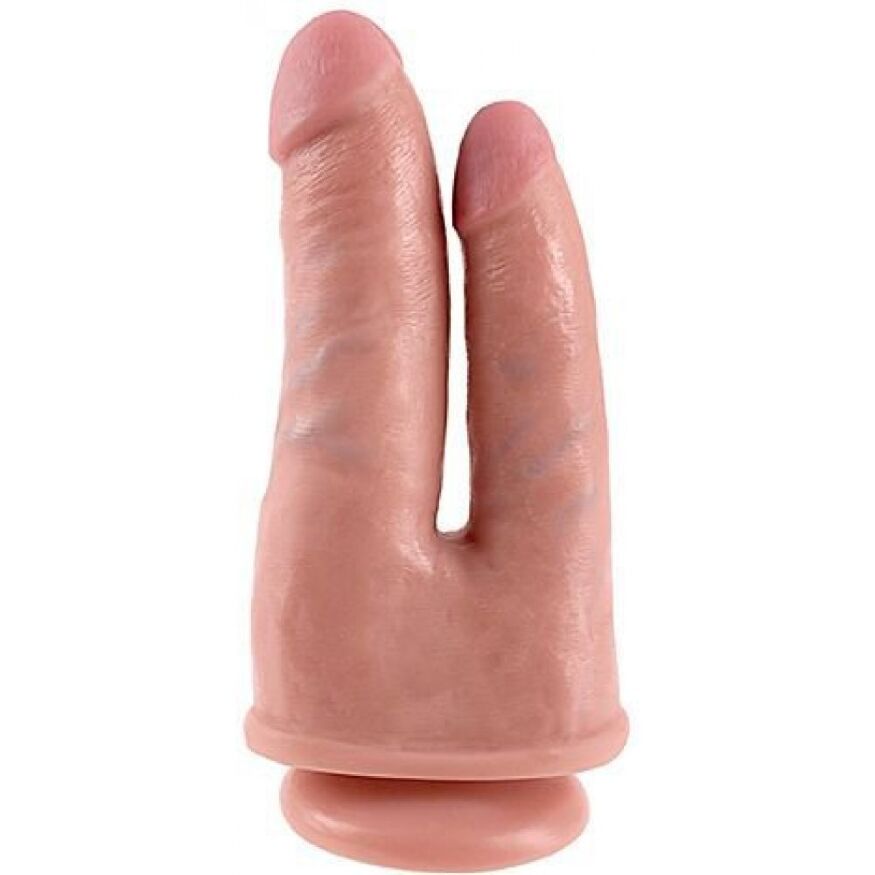 Фаллоимитатор двойной King Cock реалистичный, на присоске, бежевый