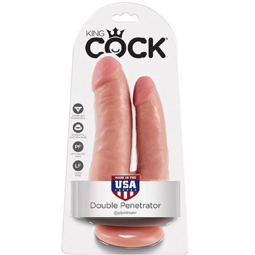 Фаллоимитатор двойной King Cock реалистичный, на присоске, бежевый