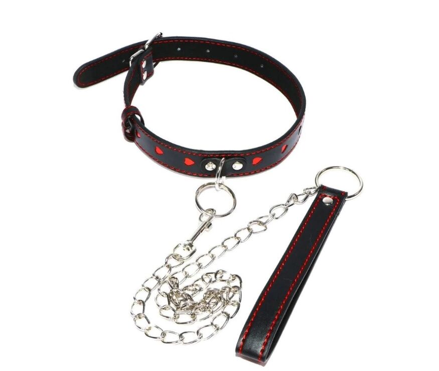 Ошейник с поводком DS Fetish Collar with heart leash black