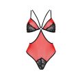 Passion Peonia Body - Эротическое боди из тюля с кружевом, S/M (красный с чёрным)