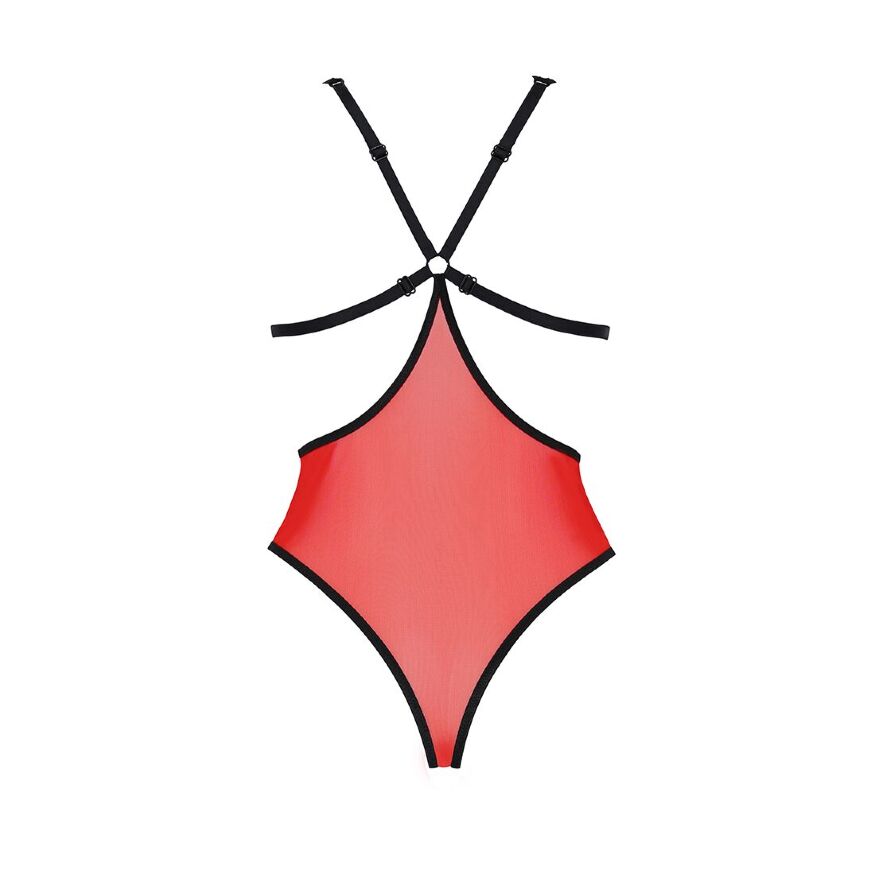 Passion Peonia Body - Эротическое боди из тюля с кружевом, S/M (красный с чёрным)