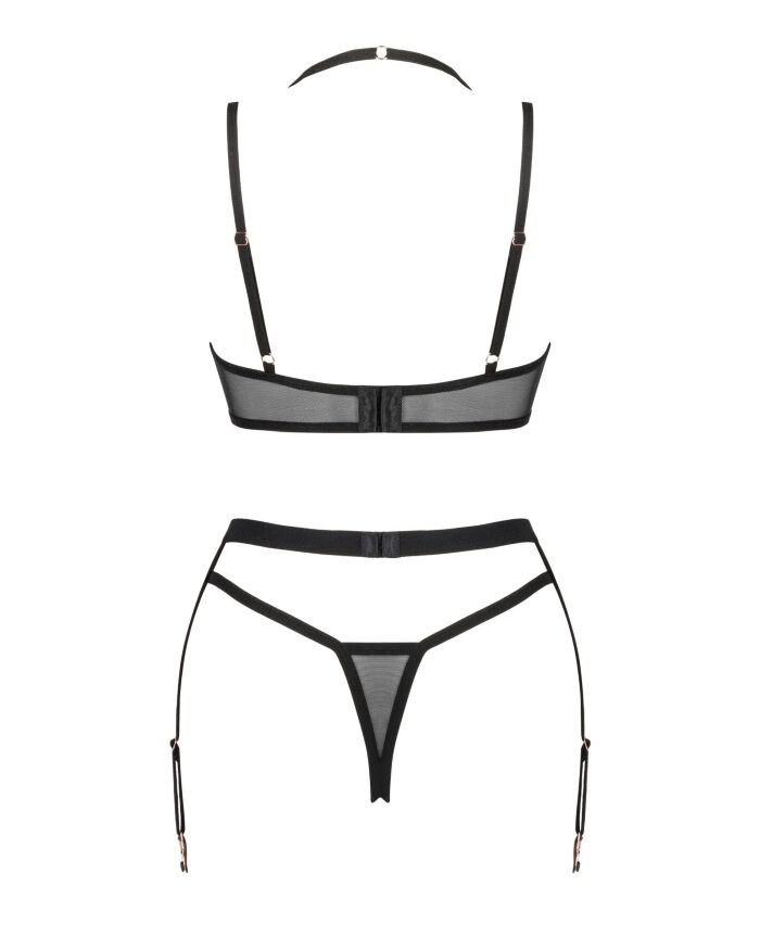 Obsessive Selinne 3-pcs set - комплект эротического белья с поясом для чулок, M/L (чёрный)