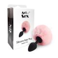 Силиконовая анальная пробка М Art of Sex - Silicone Bunny Tails Butt plug, цвет Розовый, диаметр 3,5 см