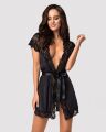 Сатиновий відкритий пеньюар на поясі Obsessive 810-PEI - 1 peignoir black L/XL, чорний