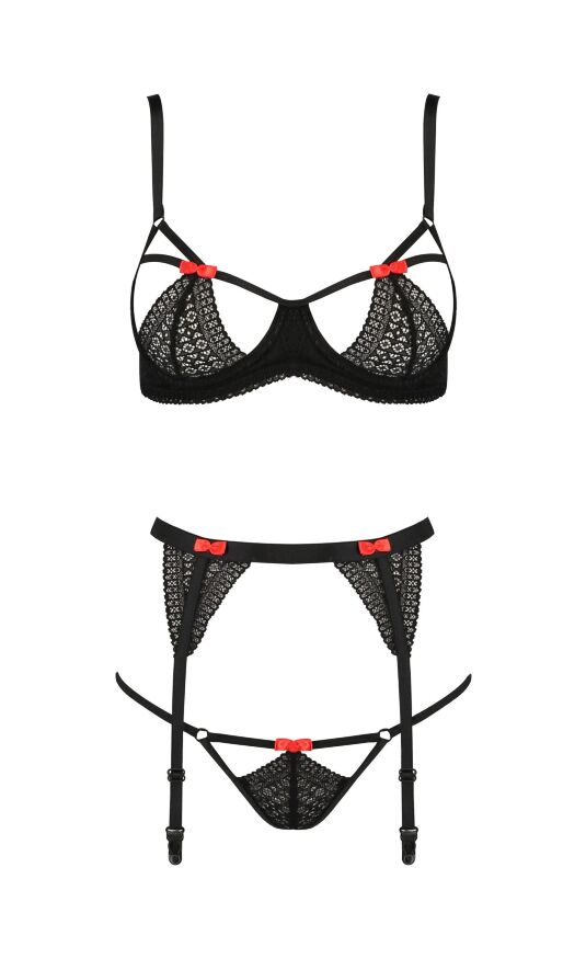 Комплект білизни з поясом для панчіх PERDITA SET black S/M - Passion