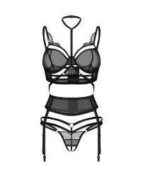Комплект Obsessive Premisis Black 3-pcs crotchless set 2XL/3X
