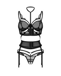 Комплект Obsessive Premisis Black 3-pcs crotchless set 2XL/3X