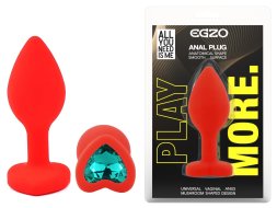 Силіконова анальна пробка EGZO - Silicone Red Heart Plug Marine, size S