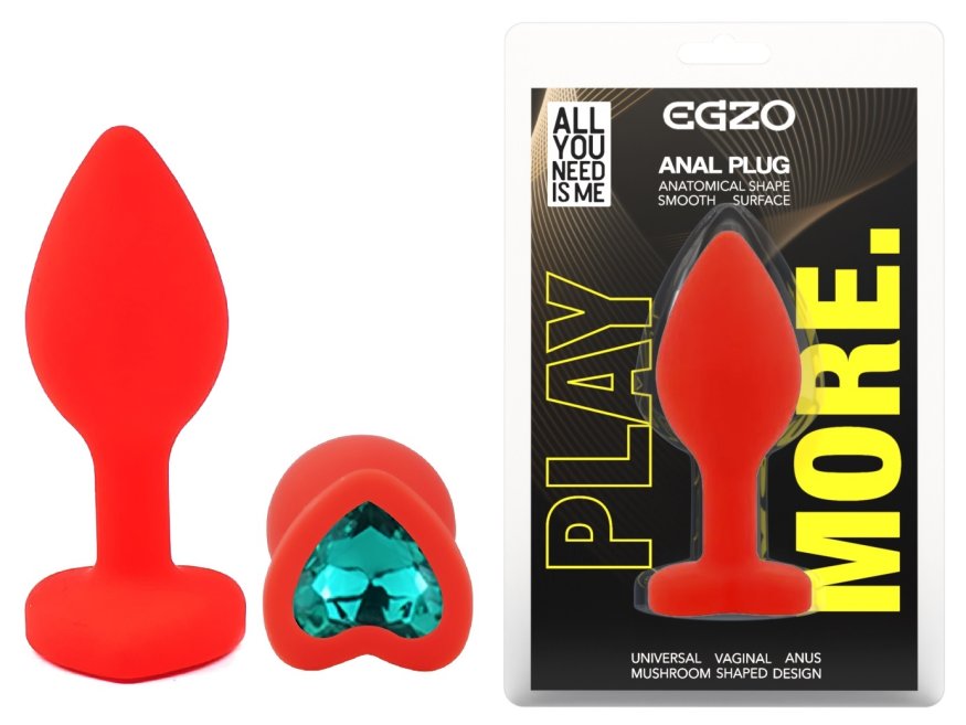 Силиконовая анальная пробка EGZO - Silicone Red Heart Plug Marine, size S